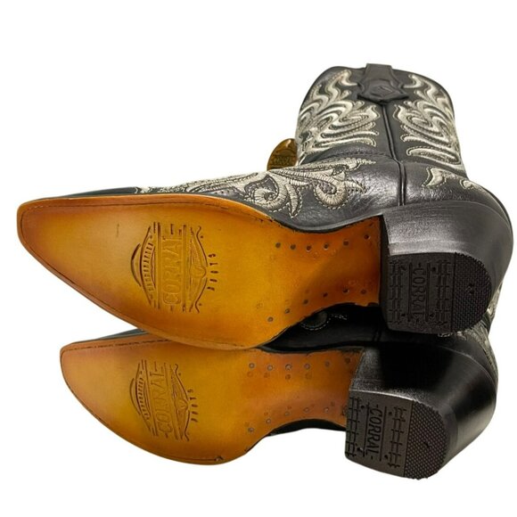 Corral Black Embroidered Leather Pointed Toe Cowboy Boots Western Sz 8 NEW - Picture 6 of 11